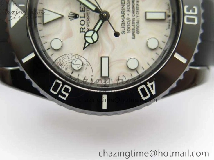 0109 Submariner 40mm Black Ceramic 5GF Best Edition Cream Dial on Black Rubber Strap SA Neat 2470